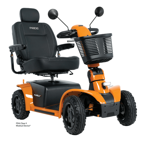 Orange Color Pride Pursuit 2 Outdoor Mobility Scooter - Angled View