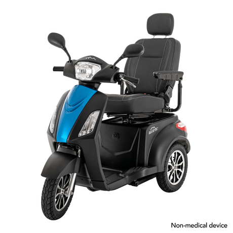 Matte Black Color with Blue Panel Pride BAJA® Raptor 2 Outdoor 3-Wheel Scooter - Angled View