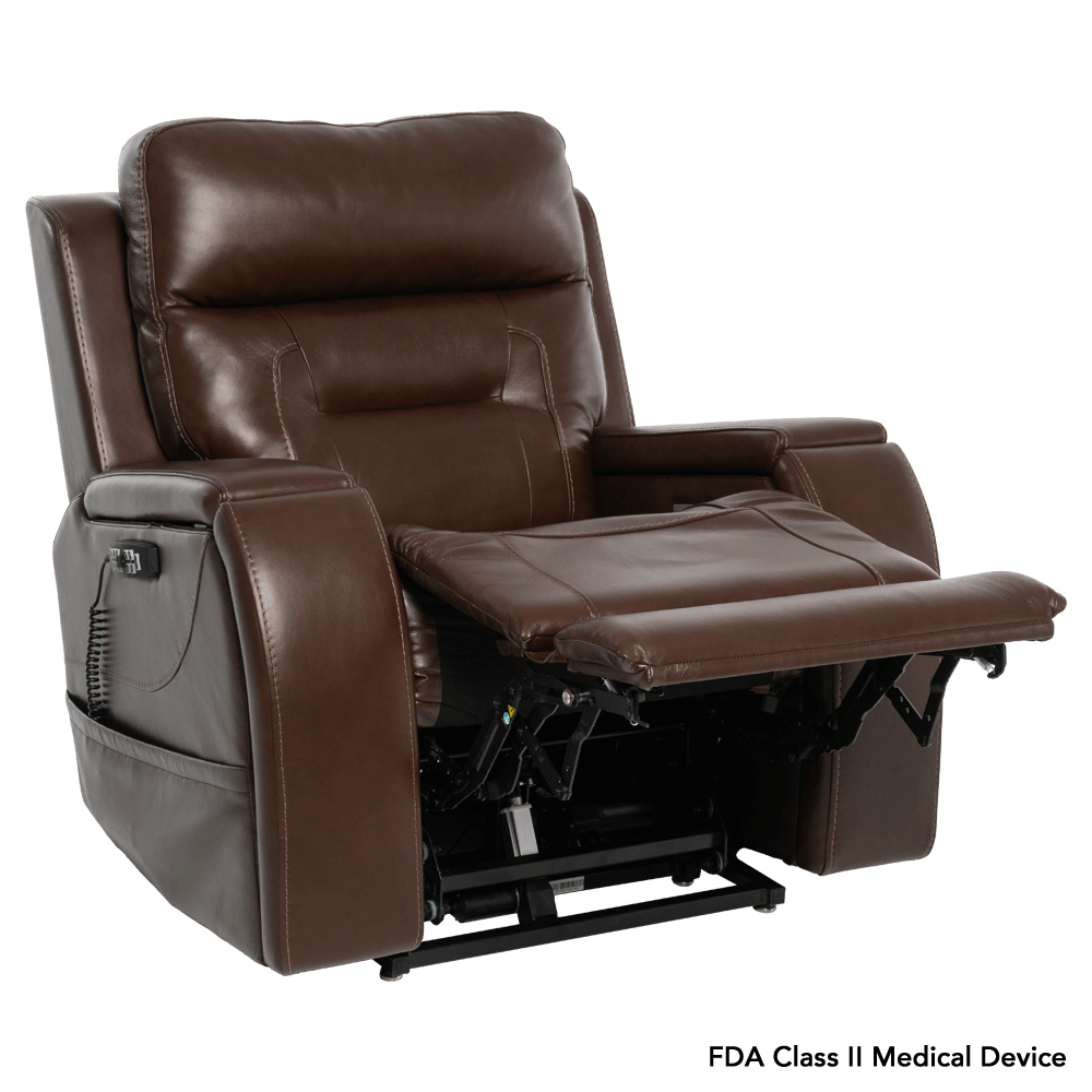Coffee Color in Sorrento Leather Pride Mobility VivaLift!® Premier - Reclined Position