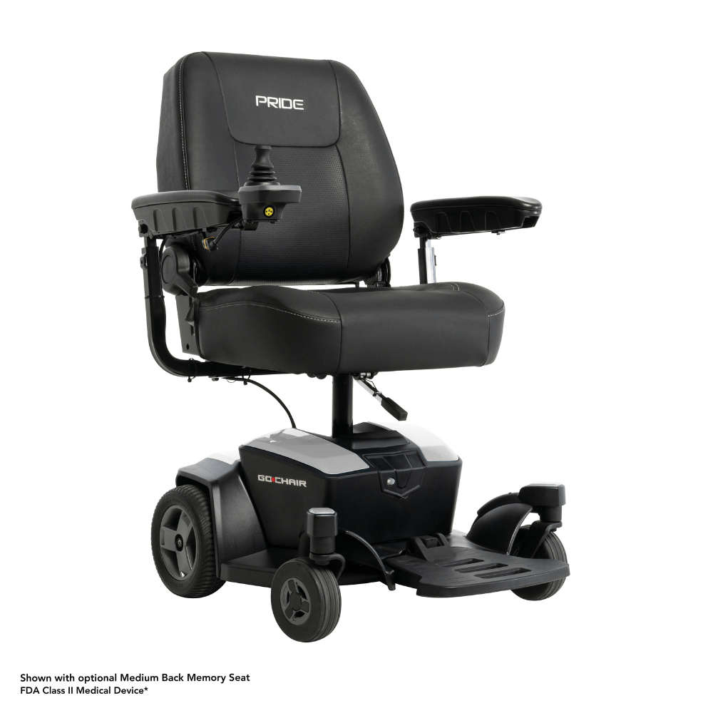 Pearl White Color High Back Seat Pride Go Chair® Portable Disassembling Power Wheelchair - Angled View