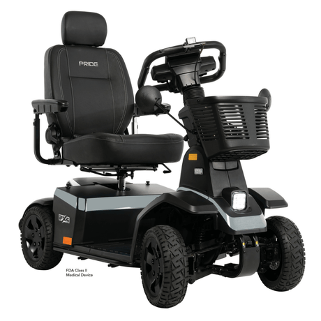 Satin Aluminum Color Pride PX4 All Terrain Mobility Scooter - Angled View