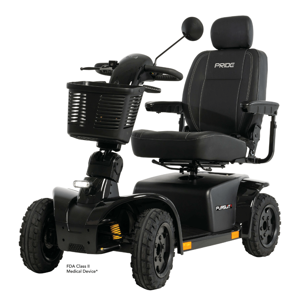 Black Color Pride Pursuit 2 Outdoor Mobility Scooter - Angled View