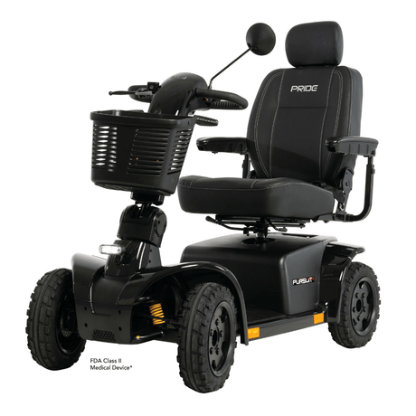 Black Color Pride Pursuit 2 Outdoor Mobility Scooter - Angled View