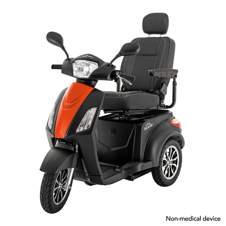 Matte Black Color with Orange  Panel Pride BAJA® Raptor 2 Outdoor 3-Wheel Scooter - Angled View