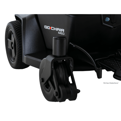 Pride Go Chair® MED Portable Power Wheelchair Closeup View of the Front Wheel