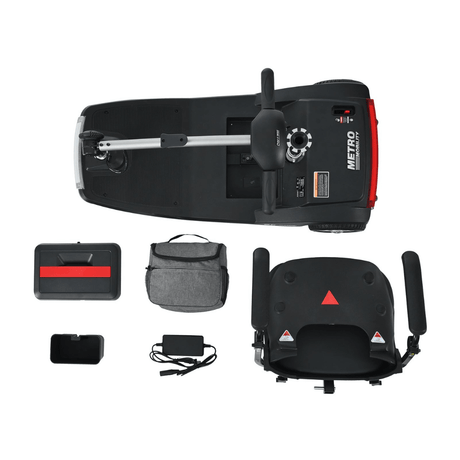 Glossy Black Metro Mobility Air Classic Compact Foldable Mobility Scooter - 5 Parts