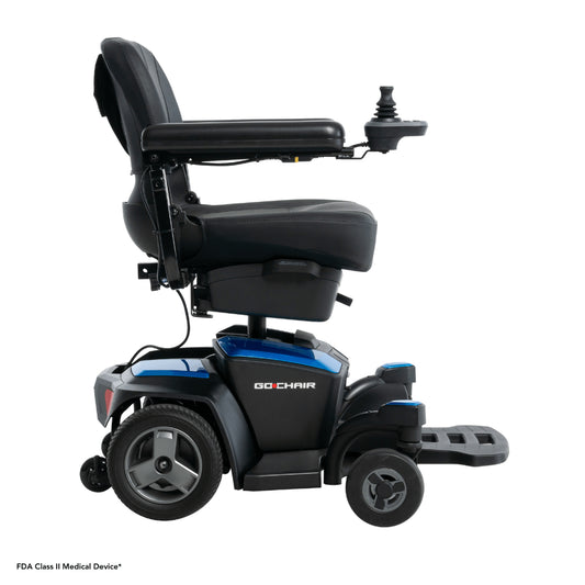 Sapphire Blue Color Pride Go Chair® Portable Disassembling Power Wheelchair - Side View