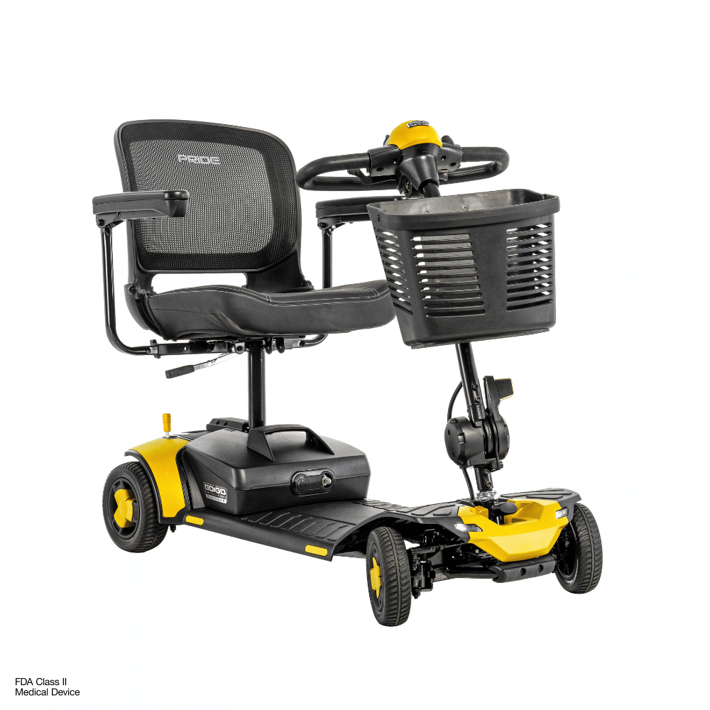 Pride Go Go Elite Traveller® Gen 3 Platinum Mobility Scooter in Ochello Color -  Angled View