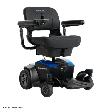 Sapphire Blue Color Pride Go Chair® Portable Disassembling Power Wheelchair - Angled View