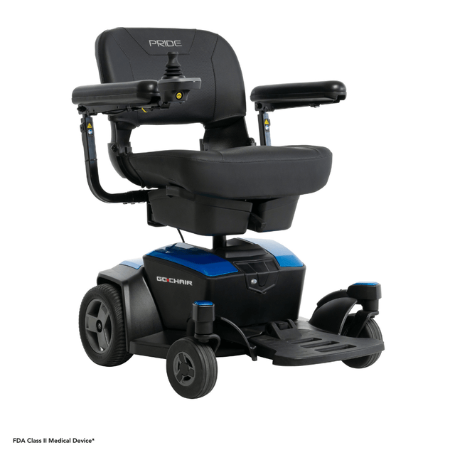 Sapphire Blue Color Pride Go Chair® Portable Disassembling Power Wheelchair - Angled View