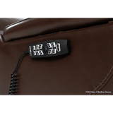 Coffee Color in Sorrento Leather Pride Mobility VivaLift!® Premier - Closeup View of the Remote