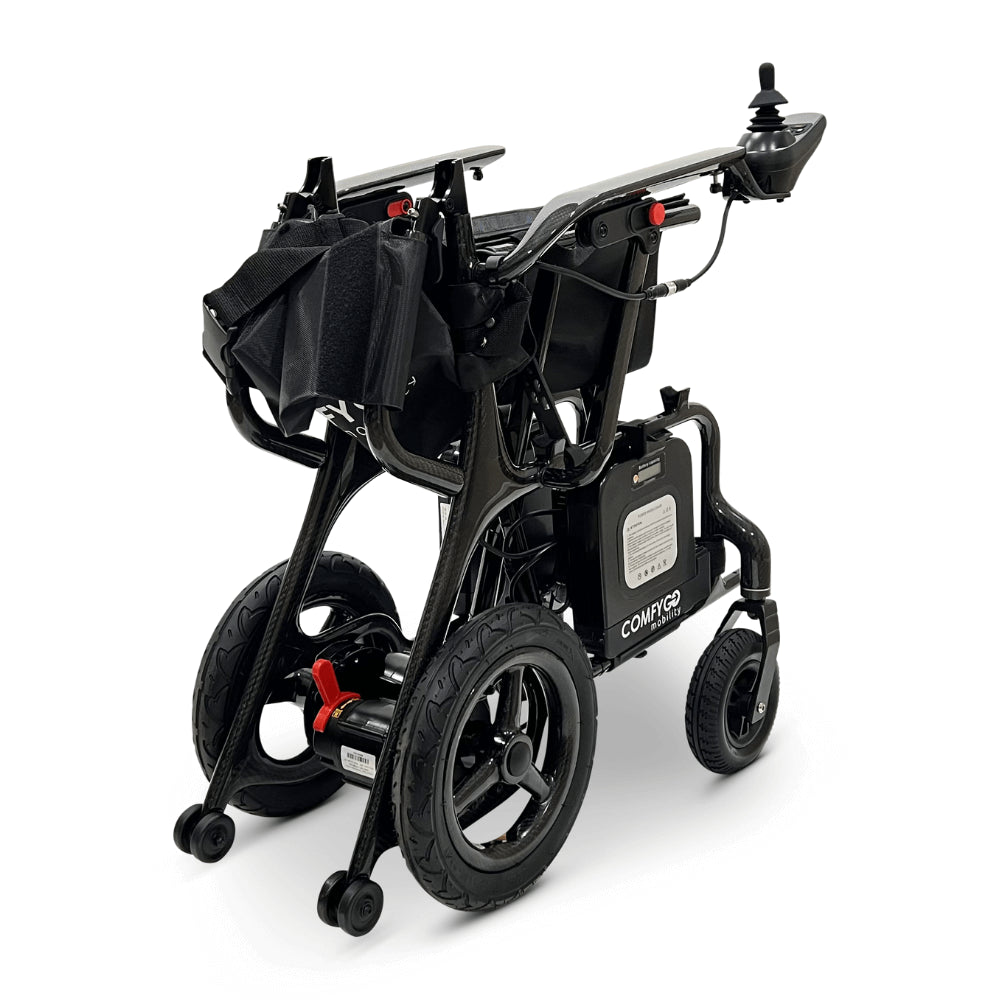 Black Textile ComfyGO Phoenix Carbon Fiber Lightweight Electric Wheelchair Folded