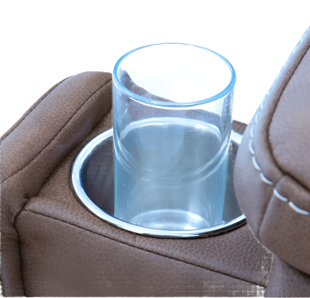 A Close-up View of a Glass in Cup Holder of Pride Mobility VivaLift Ultra PLR-4955 Power Lift Chair