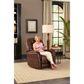 A Happy Woman Sitting in a Badlands Walnut Pride Mobility Vivalift Elegance 2 PLR-975 Lift Chair 