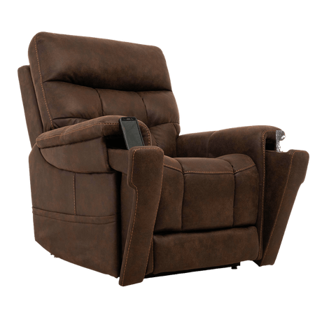Badlands Walnut Medium VivaLift Radiance Power Lift Chair PLR-3955 With a Mobile Phone in the Armrest Pocket