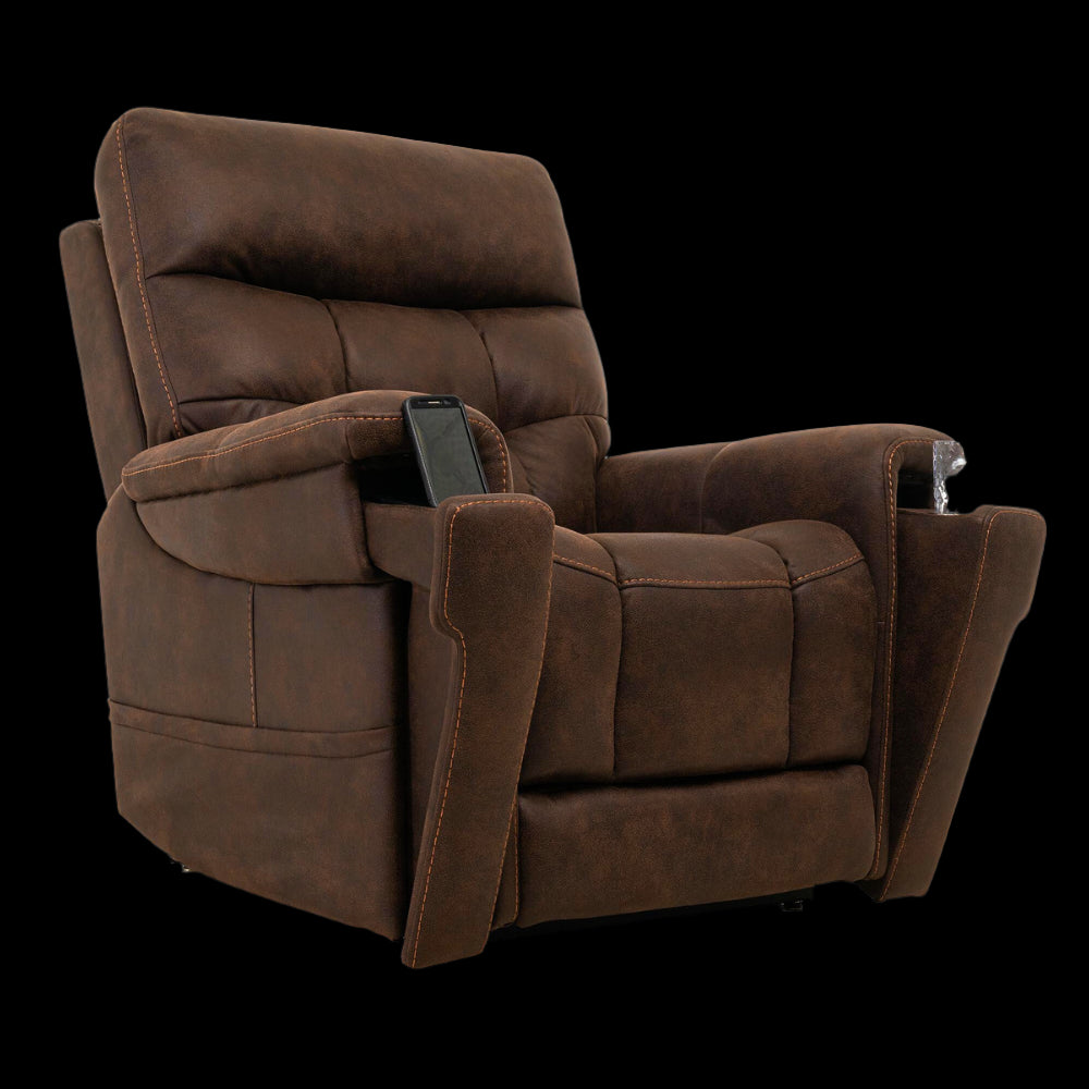 Badlands Walnut Medium VivaLift Radiance Power Lift Chair PLR-3955 With a Mobile Phone in the Armrest Pocket