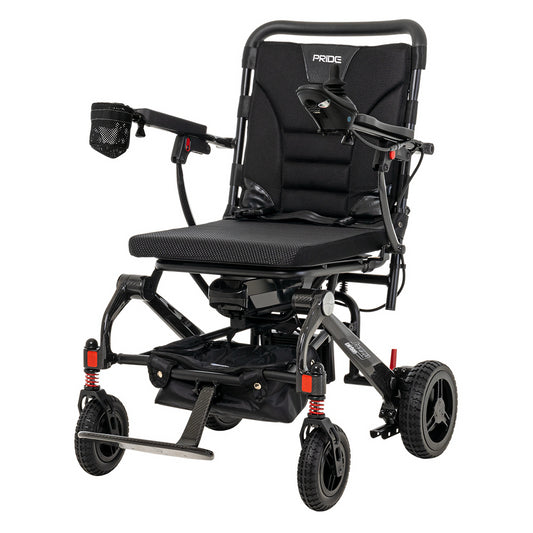 Black Frame Pride Jazzy Carbon Lightweight Power Wheelchair - Angled View