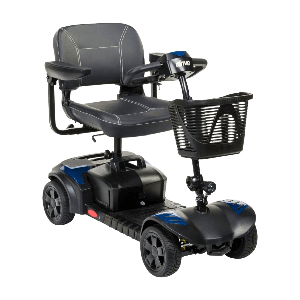 Blue Drive Medical Phoenix LT 4-Wheel Travel Scooter Angled Front View