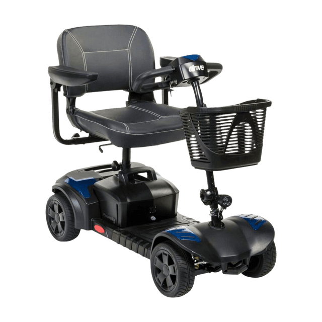 Blue Drive Medical Phoenix LT 4-Wheel Travel Scooter Angled Front View