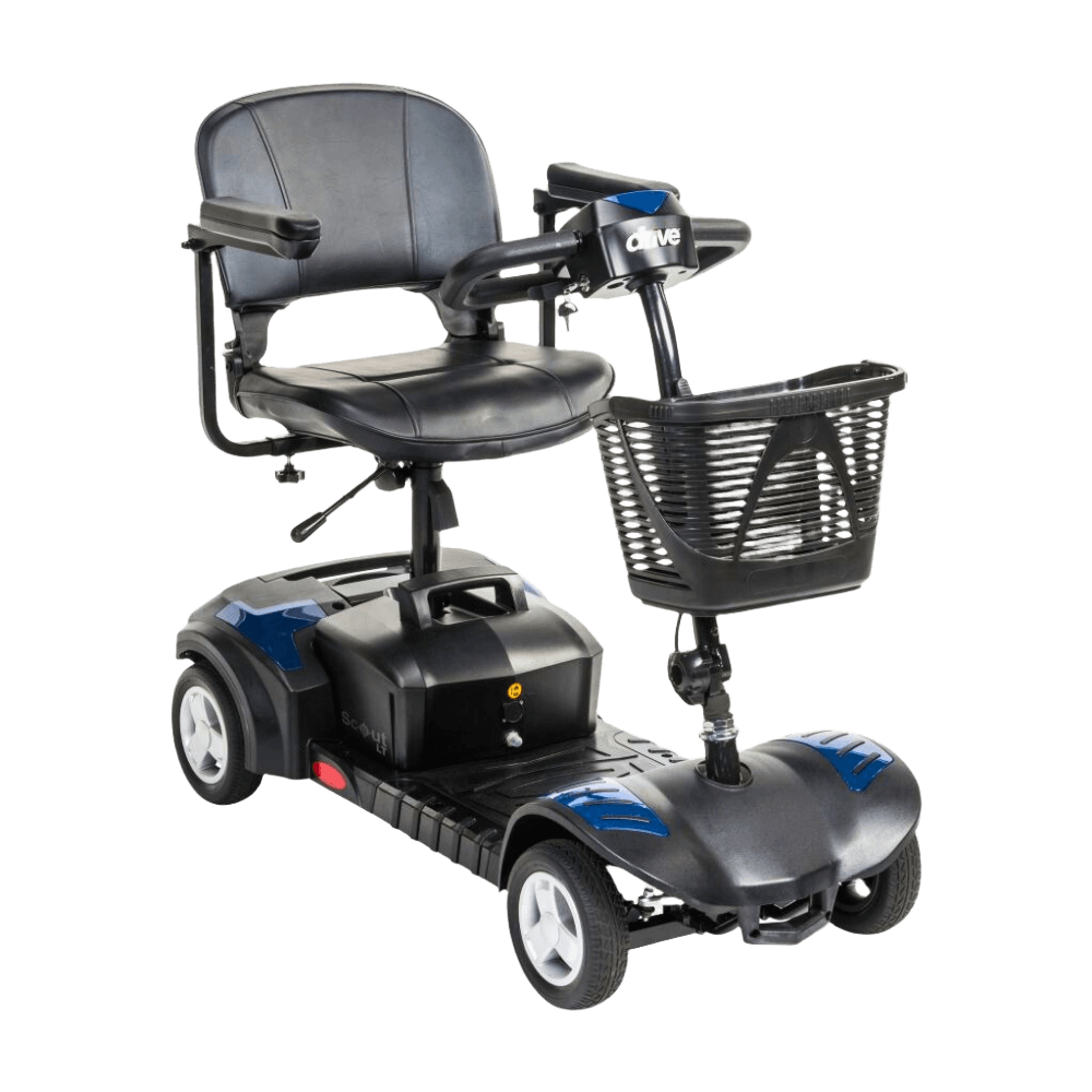 Blue Drive Medical Scout LT 4-Wheel Compact Travel Power Scooter Angled View