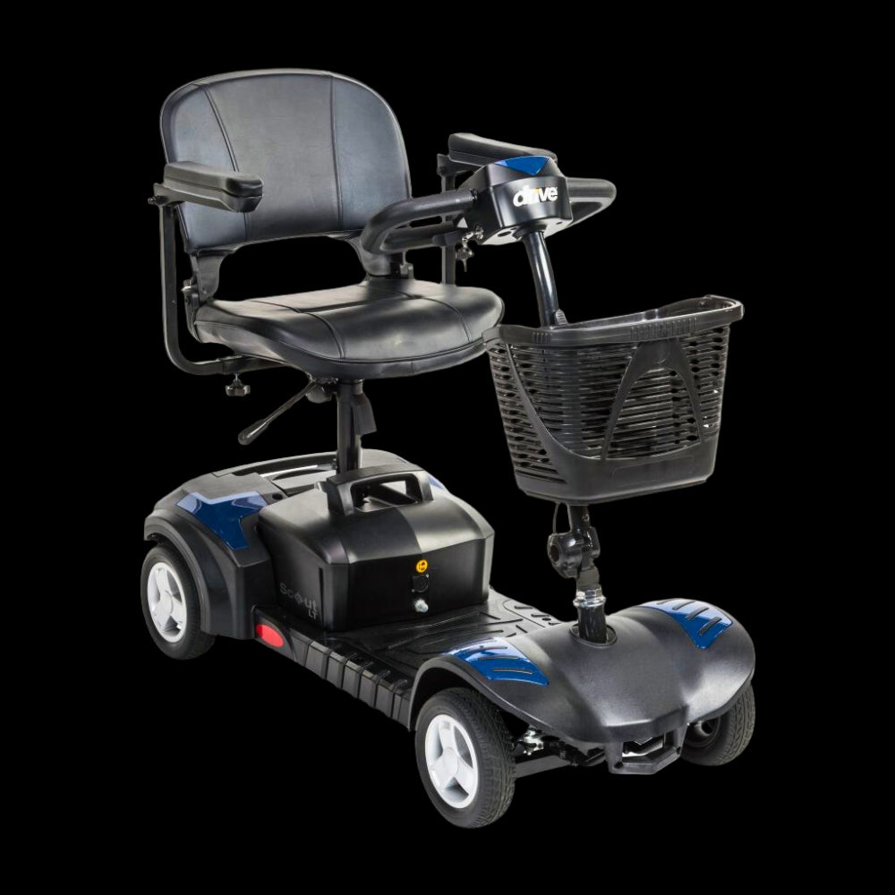 Blue Drive Medical Scout LT 4-Wheel Compact Travel Power Scooter Angled View