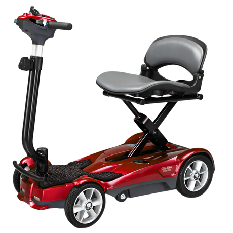 Burgundy EV Rider Auto Fold Transport 4AF Mobility Scooter - Open Box Angled View
