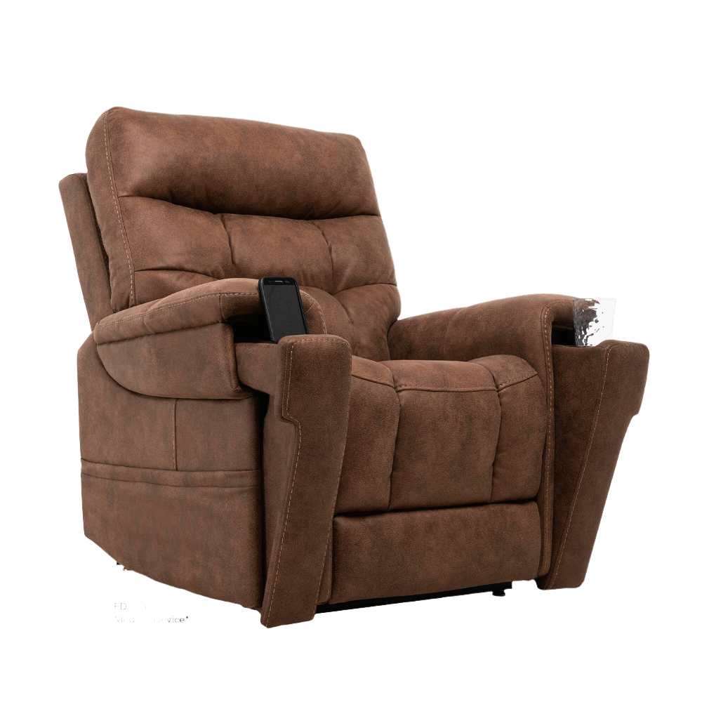 Canyon Silt Small VivaLift Radiance Power Lift Chair PLR-3955 With a Mobile Phone in the Armrest Pocket