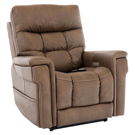 Cappuccino Pride Mobility VivaLift Ultra PLR-4955 Power Lift Chair Angled View