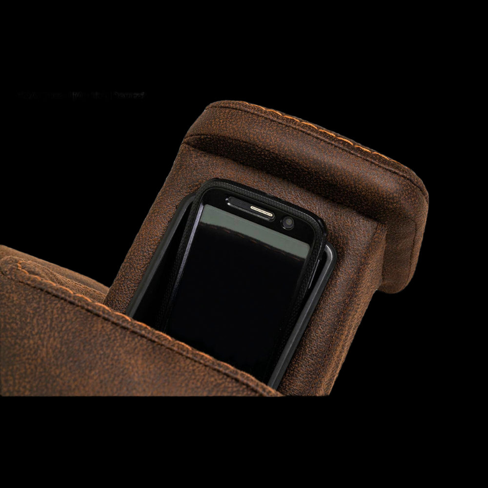 Close-Up View of a Mobile Phone in the Armrest Pocket of Vivalift Radiance Power Lift Chair PLR-3955