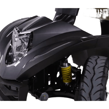 Close-Up of Suspension and Front Wheel of Drive Medical Cobra GT4 Heavy Duty Power Mobility Scooter
