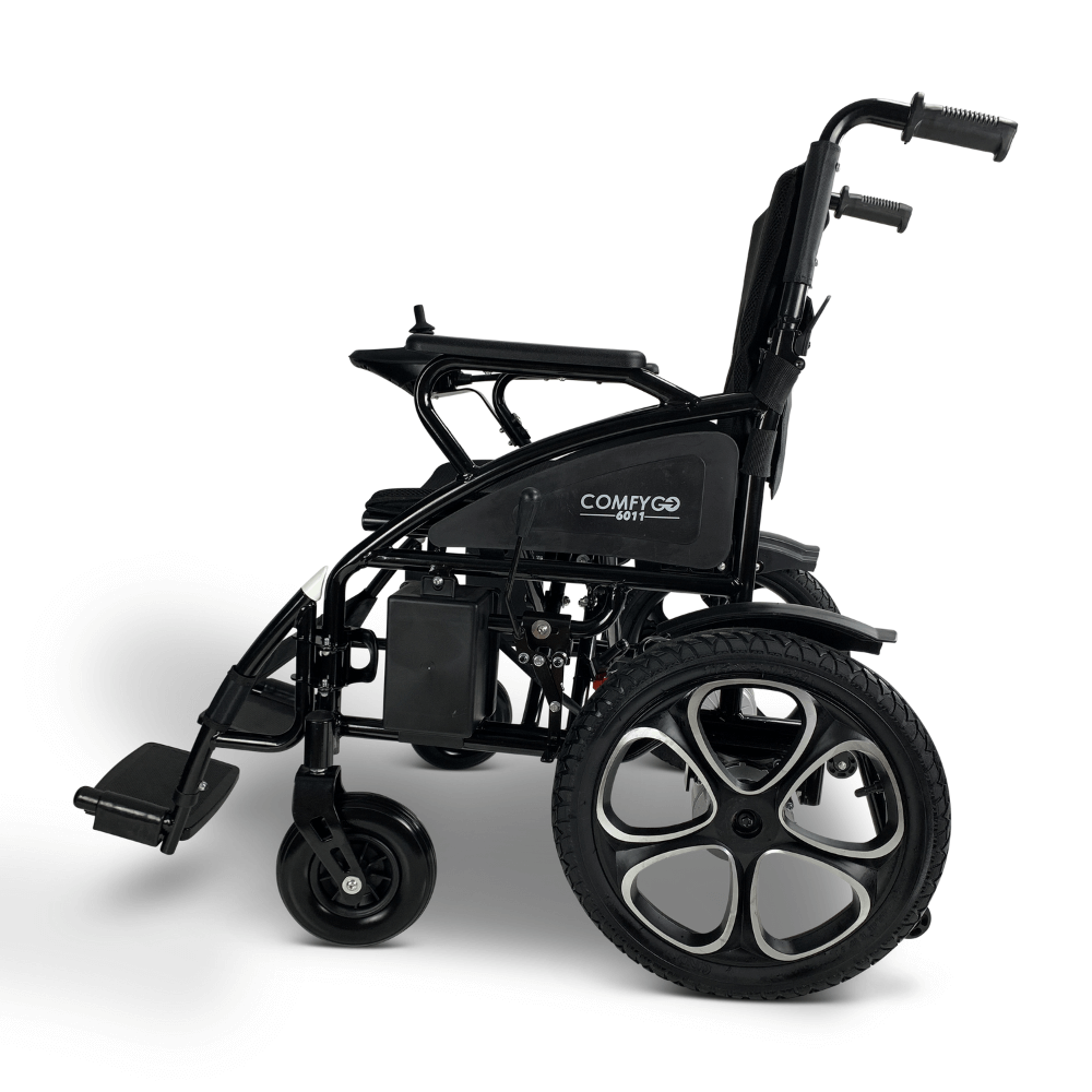 Black ComfyGO 6011 Folding Electric Wheelchair - Side View