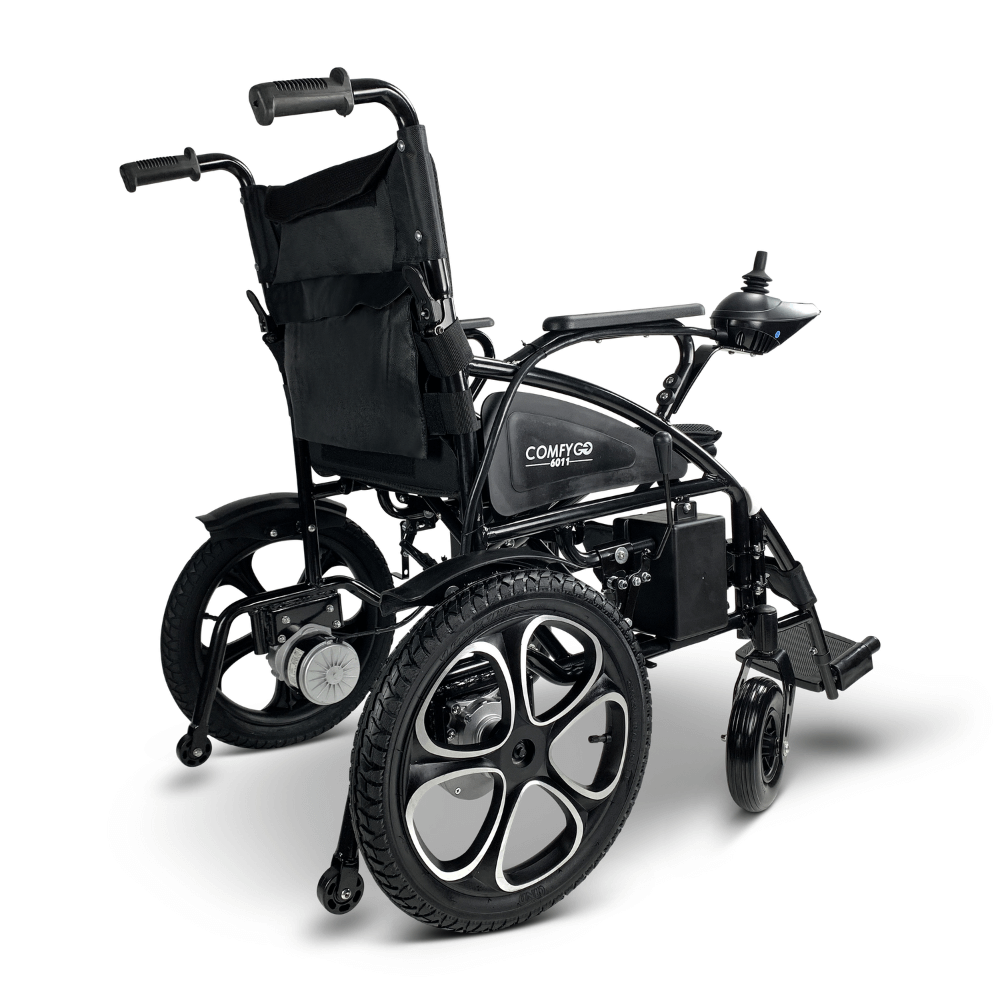 Black ComfyGO 6011 Folding Electric Wheelchair - Rear View