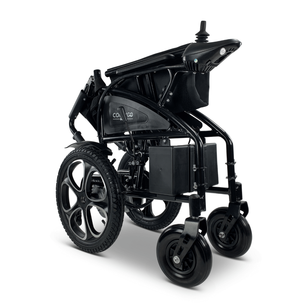 Black ComfyGO 6011 Folding Electric Wheelchair Folded - Right Angled View