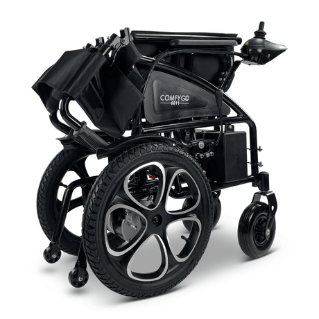 Black ComfyGO 6011 Folding Electric Wheelchair Folded - Left Angled View