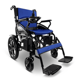 Blue ComfyGO 6011 Folding Electric Wheelchair - Angled View