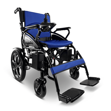 Blue ComfyGO 6011 Folding Electric Wheelchair - Angled View