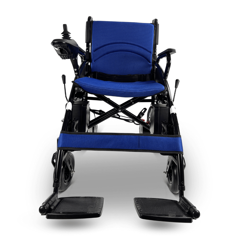 Blue ComfyGO 6011 Folding Electric Wheelchair - Front View