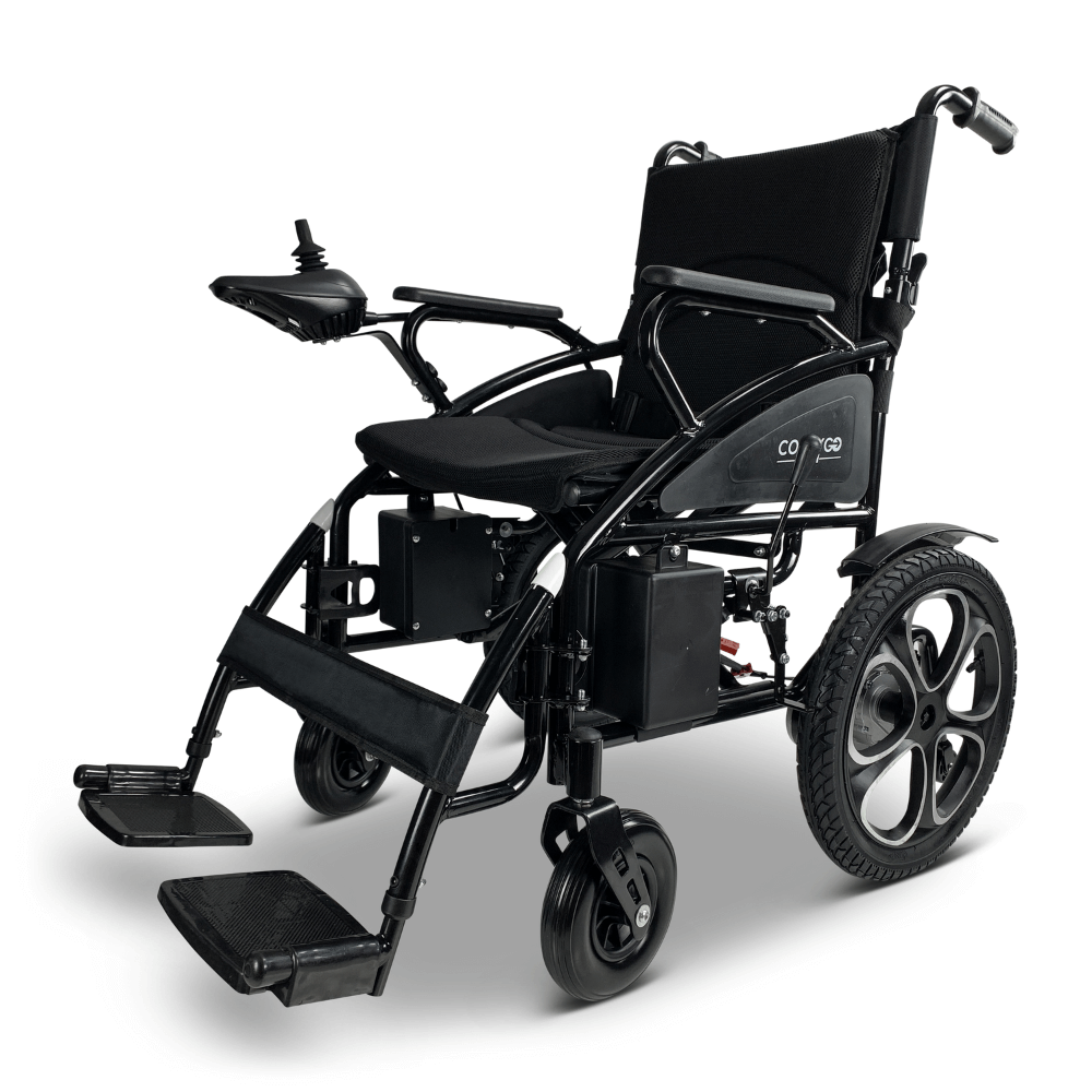 Black ComfyGO 6011 Folding Electric Wheelchair - Angled View