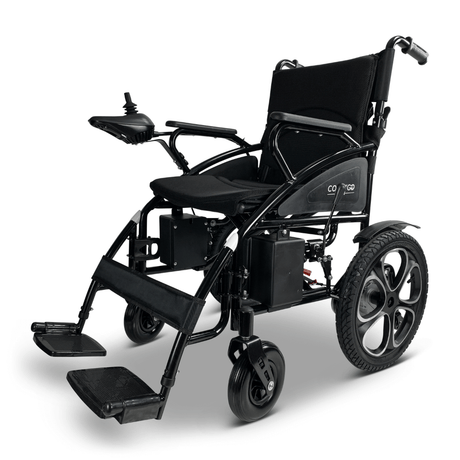 Black ComfyGO 6011 Folding Electric Wheelchair - Angled View