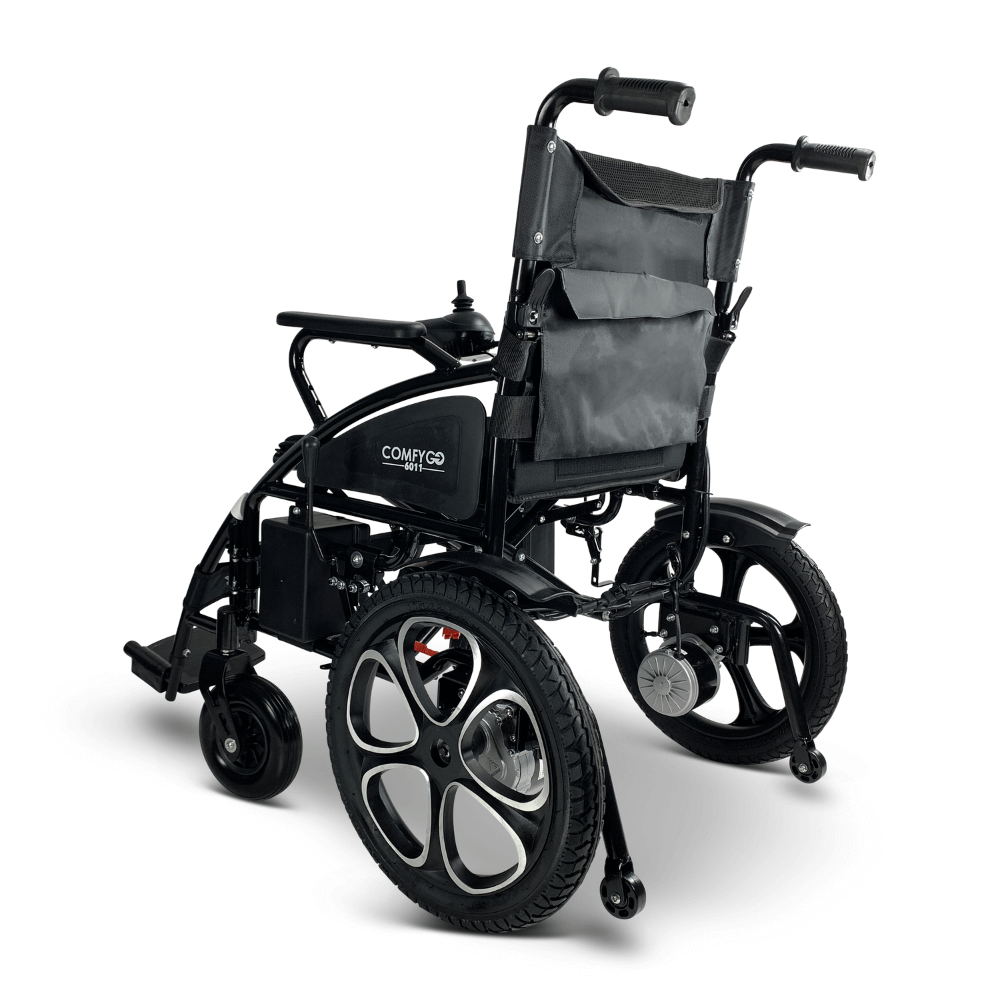 Black ComfyGO 6011 Folding Electric Wheelchair - Rear View