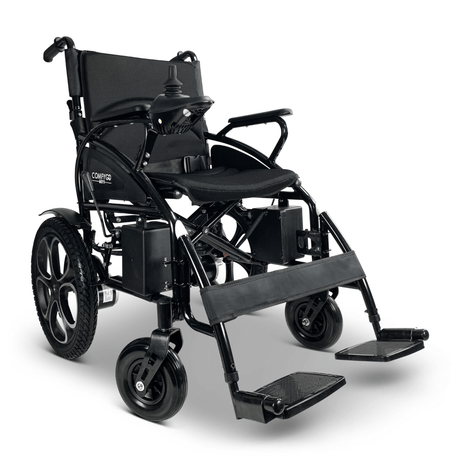 Black ComfyGO 6011 Folding Electric Wheelchair - Angled View