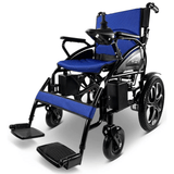 Blue ComfyGO 6011 Folding Electric Wheelchair - Angled View