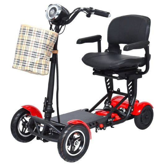 Wide Seat Red ComfyGO MS 3000 Foldable Mobility Scooter with Basket - Angled View 