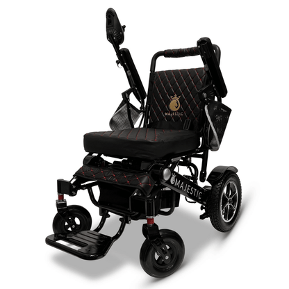 Black Color Black Frame ComfyGO Majestic IQ-7000 Remote Controlled Electric Wheelchair - Angled View - Auto Folding
