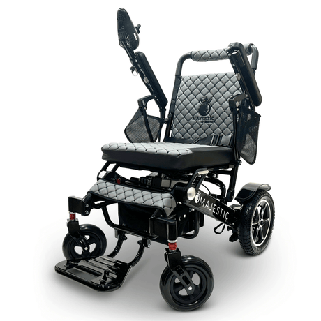 Gray Color Black Frame ComfyGO Majestic IQ-7000 Remote Controlled Electric Wheelchair - Angled View - Auto Folding