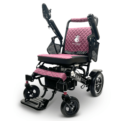 Purple Color Black Frame ComfyGO Majestic IQ-7000 Remote Controlled Electric Wheelchair - Angled View - Auto Folding