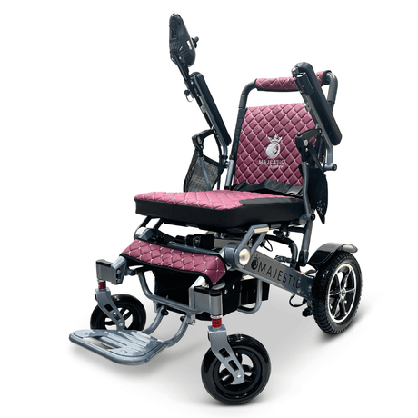 Purple Color Silver Frame ComfyGO Majestic IQ-7000 Remote Controlled Electric Wheelchair - Angled View - Auto Folding