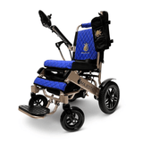 Blue Color Bronze Frame ComfyGO Majestic IQ-8000 Remote Controlled Foldable Electric Wheelchair - Angled View