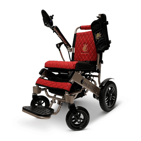 Red Color Bronze Frame ComfyGO Majestic IQ-8000 Remote Controlled Foldable Electric Wheelchair - Angled View