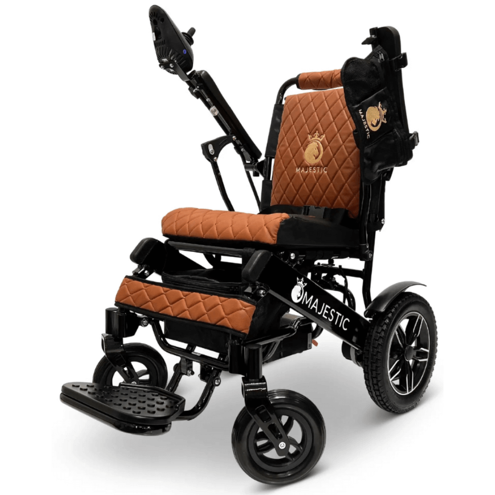 Taba Color Black Frame ComfyGO Majestic IQ-8000 Remote Controlled Foldable Electric Wheelchair - Angled View